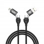 BY Киря Кабель для зарядки Diverse 4в1 USB/iP/microUSB/Type-C, 1м,  3А, PD 65W, тканевый, черный