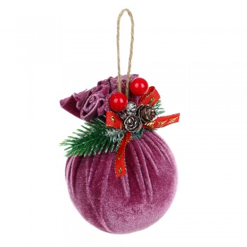 СНОУ БУМ Подвеска шар в вуали с декором из хвои 8 см, сиреневый, пенопласт, пластик