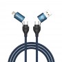 BY Рыжий Кабель для зарядки Diverse 4в1 USB/iP/microUSB/Type-C, 1м,  3А, PD 65W, тканевый, черный