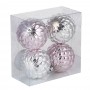 СНОУ БУМ Набор формовых шаров 4шт 8см, розовый, серебро, пластик