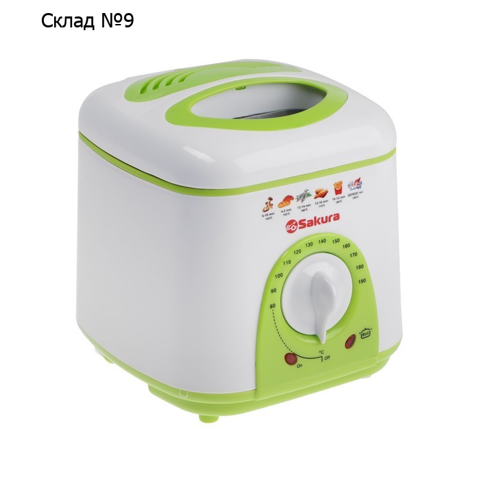 Фритюрница Sakura SA-7654GR, 950 Вт, 750 мл, антипригарное покрытие, фильтр, бело-салатовая