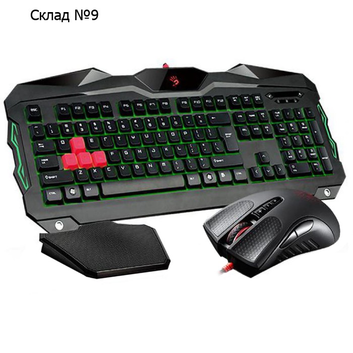 Игровой набор A4 Bloody Q2100/B2100 (Q210+Q9), клавиатура+мышь, проводной,мембранный,черный