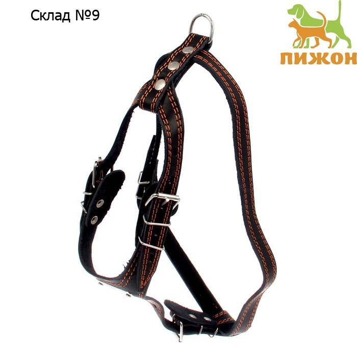 Шлейка кожаная "Караульная", 2,5 см, ОШ40-66 см, ОГ 81-100 см, чёрный