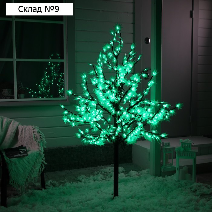 Светодиодное дерево «Зелёный клён» 1.5 м, 600 LED, постоянное свечение, 220 В, свечение белое