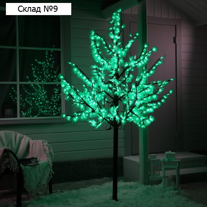 Светодиодное дерево «Зелёный клён» 2 м, 900 LED, постоянное свечение, 220 В, свечение белое