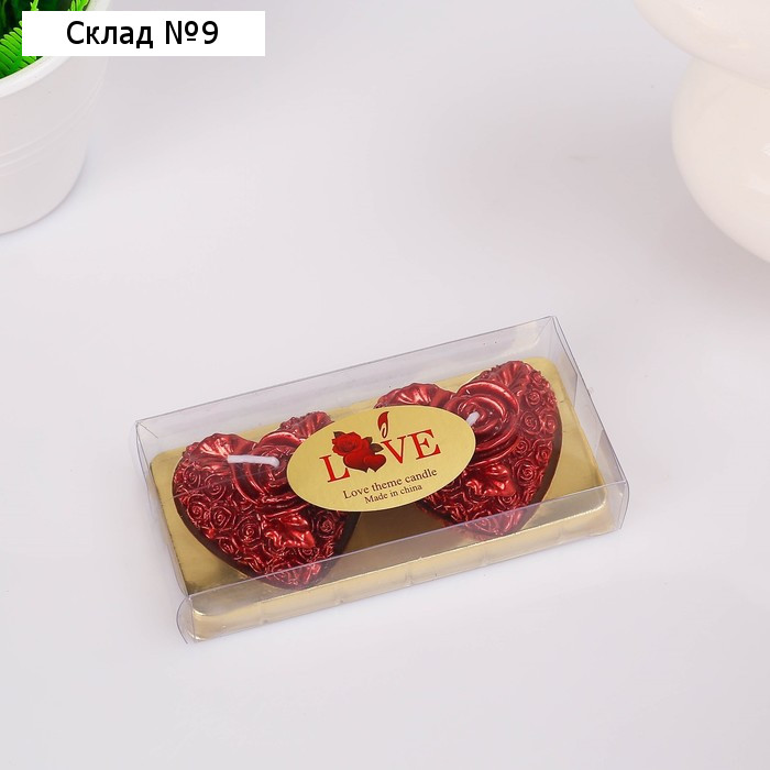 Набор свечей "Сердце с розой", 3 шт, 5х2,5см, красный