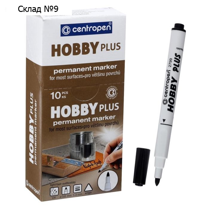 Маркер специальный 3.8 мм Centropen 2799/12 HOBBY PLUS, линия 1 - 3,0 мм, цвет чёрный, картонная упаковка