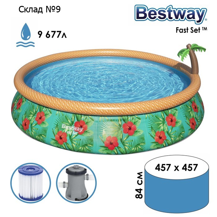 Бассейн надувной Bestway Paradise Palms, 457×84 см, фильтр-насос, 57416