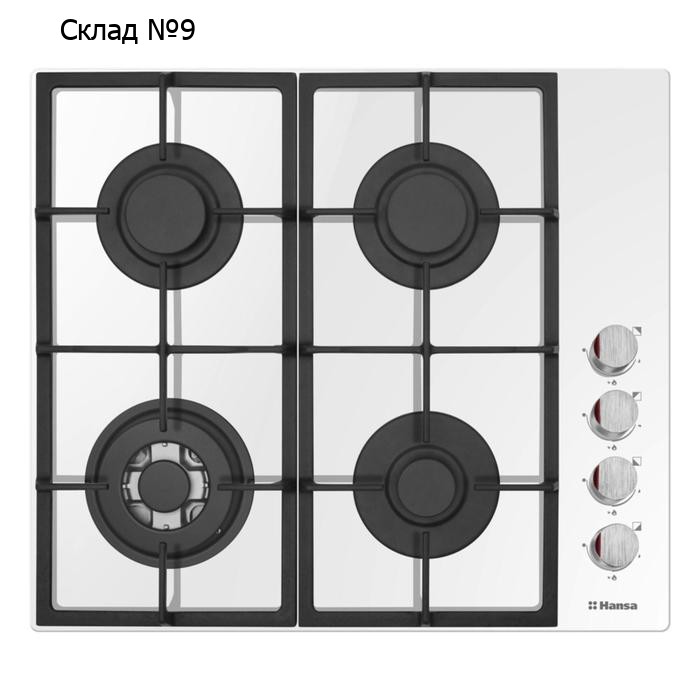 Варочная поверхность Hansa BHKW621531, газовая, 4 конфорки, электроподжиг, белая