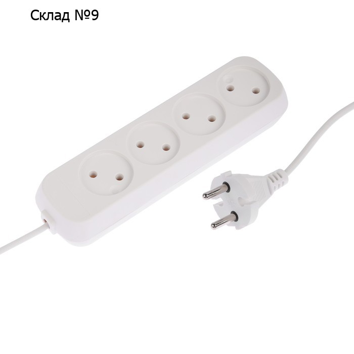 Удлинитель Luazon Lighting ECO, 4 розетки, 5 м, 10 А, 2200 Вт, ПВС 2х0.75 мм2, без з/к,белый