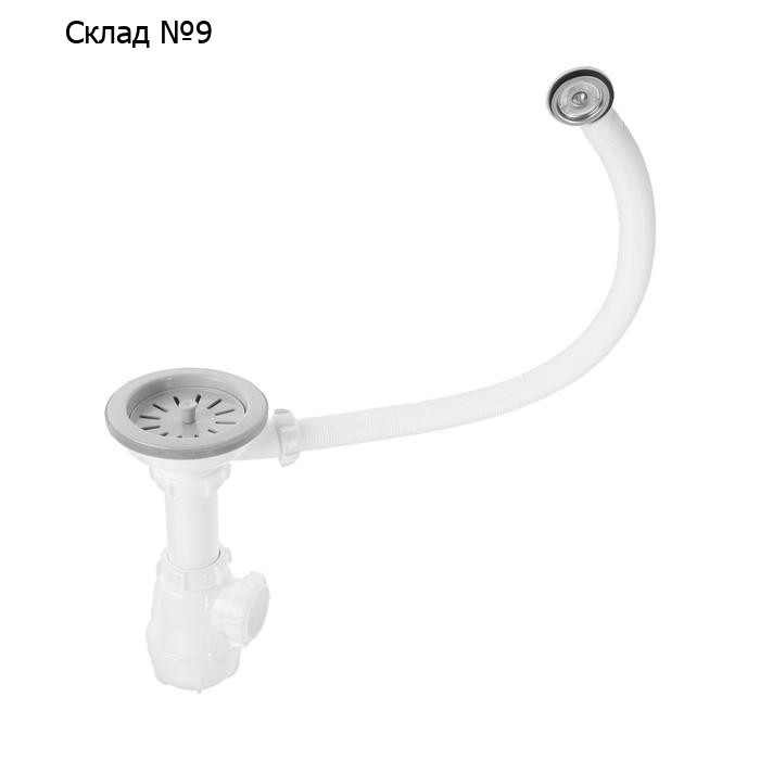 Сифон для мойки Aquant, 3 1/2" х 40 мм, с круглым переливом, с пластиковой решеткой d=115 мм