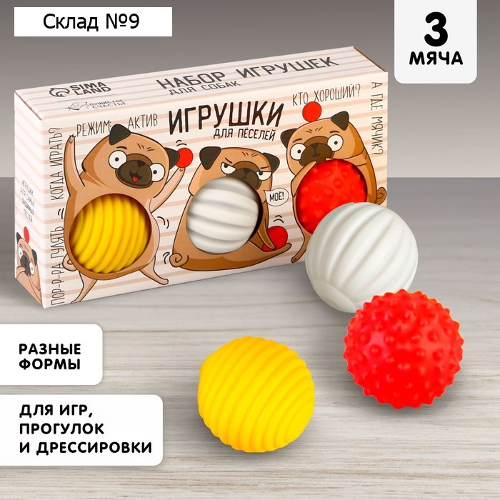 Набор мячей для собак «Хороший мопс», 3 мяча