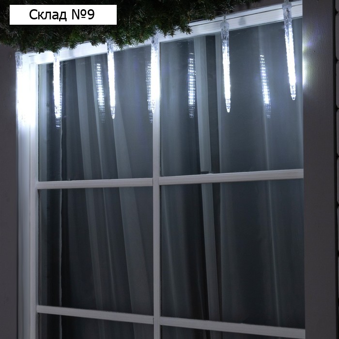 Гирлянда «Сосульки» 2.1 × 0.3 м, IP65, прозрачная нить, 216 LED, свечение белое с эффектом стекания, 24 В
