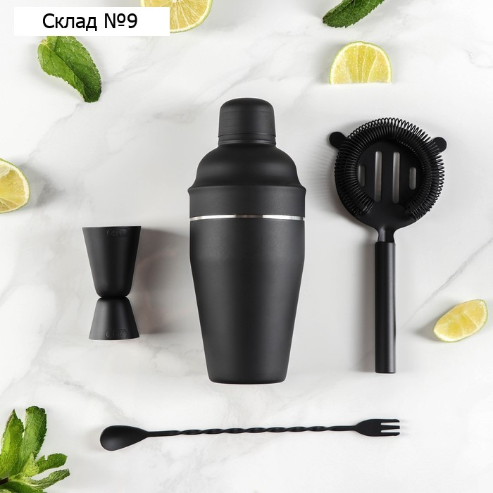 Набор бармена Black, 4 предмета, нержавеющая сталь