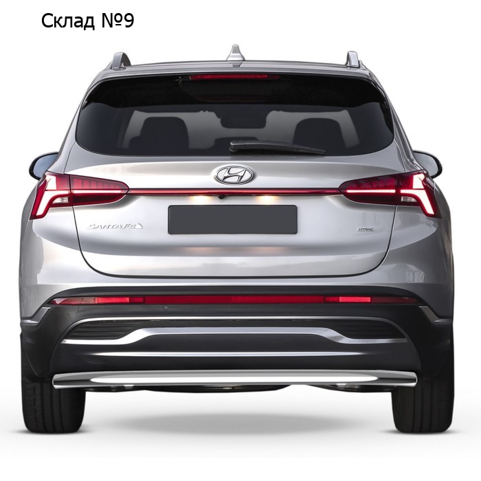 Защита заднего бампера d57 Rival, Hyundai Santa Fe IV рестайлинг 2021-н.в., нерж. сталь, R.2313.003