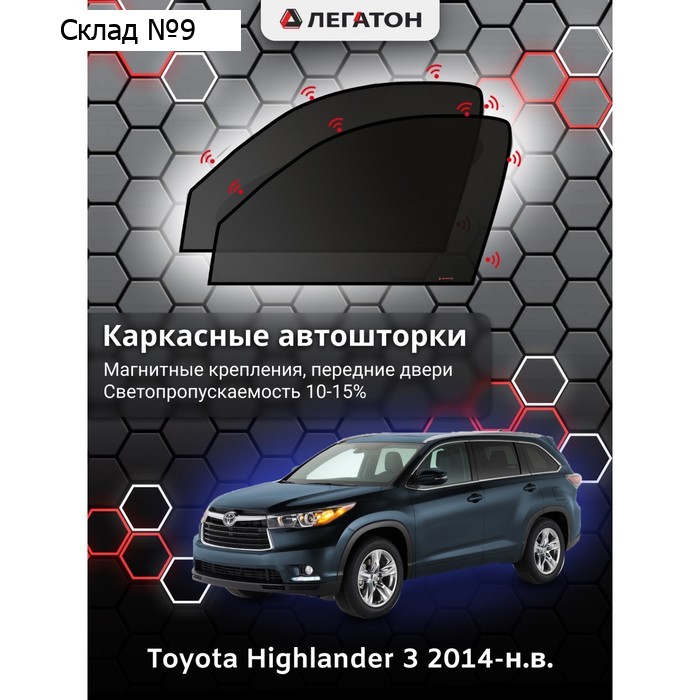 Каркасные автошторки Toyota Highlander, 2014-н.в., передние (магнит), Leg3562