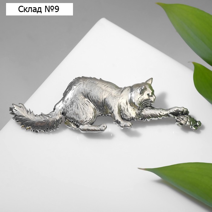 Брошь "Кот" с черепахой, цвет чернёное серебро