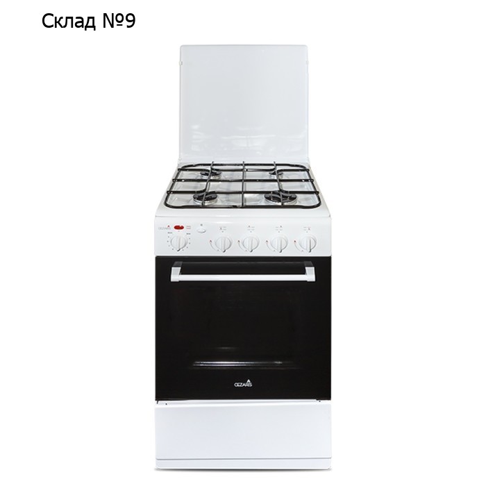 Плита CEZARIS ПГЭ 1000-03, газовая, 4 конфорки, 45 л, электрическая духовка, бело-чёрная