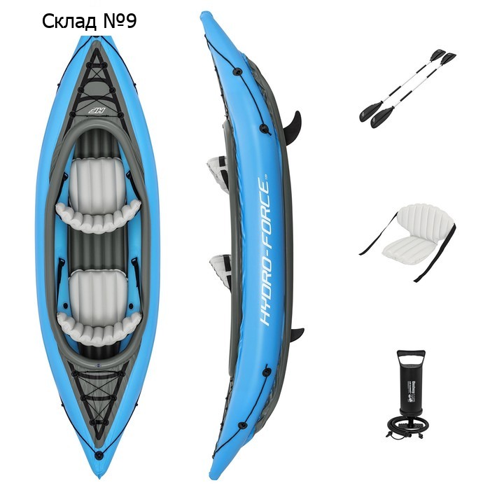 Байдарка Cove Champion X2 Kayak, 331 х 88 см, 2 весла, ласты, ручной насос, 65131