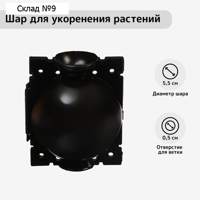 Шар для укоренения растений, d = 5,5 см, под ветку 0,5 см, чёрный, Greengo