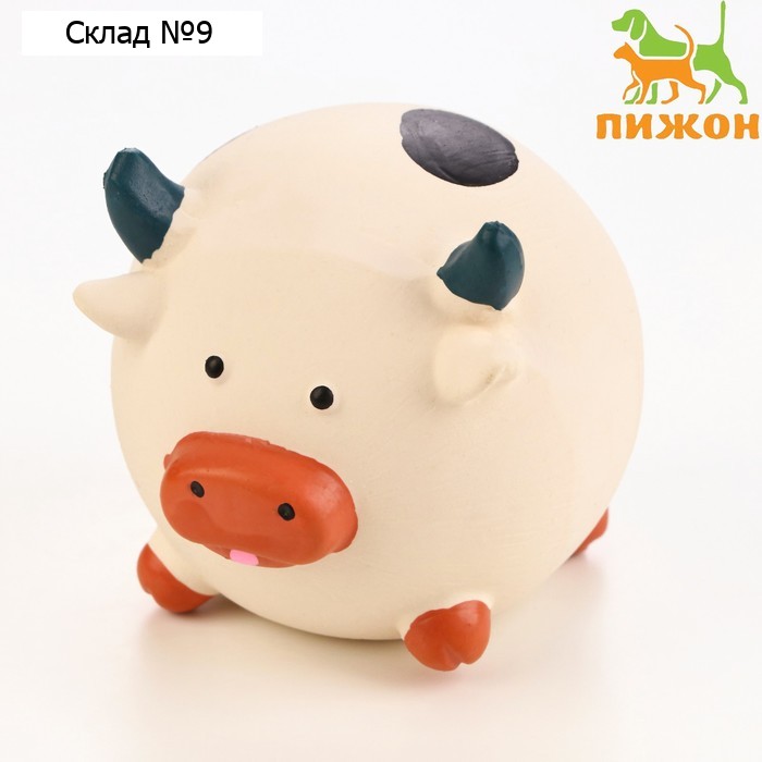 Игрушка пищащая для собак из латекса "Корова-Мяч", 8 см, белая