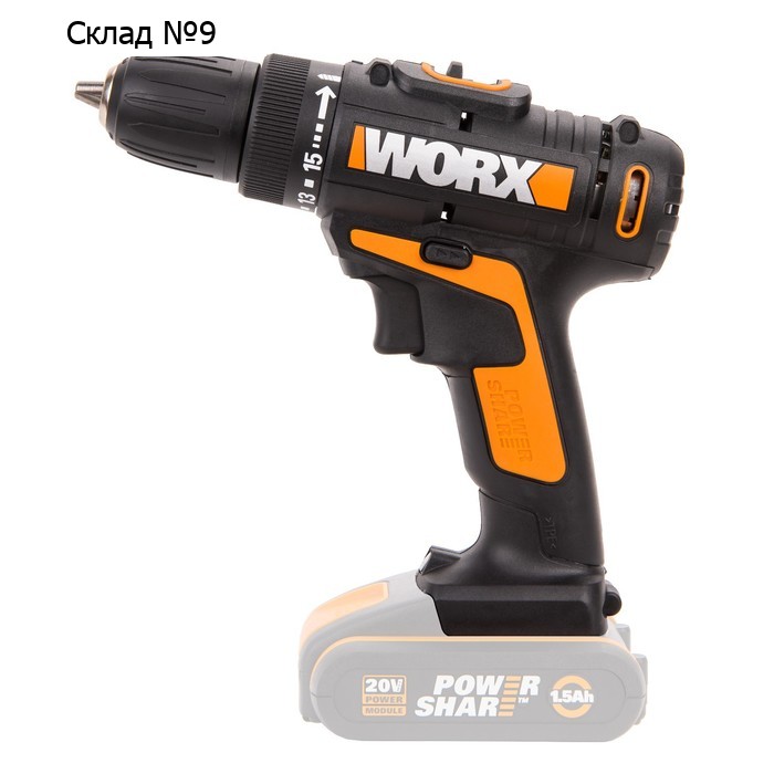 Дрель-шуруповерт аккумуляторная WORX WX101.9, 20 В, 30 Нм, Li-Ion, БЕЗ ЗУ и АКБ