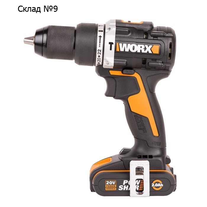 Дрель-шуруповерт ударная аккумуляторная WORX WX352, 20 В, 60 Нм, 2x2 Ач, кейс