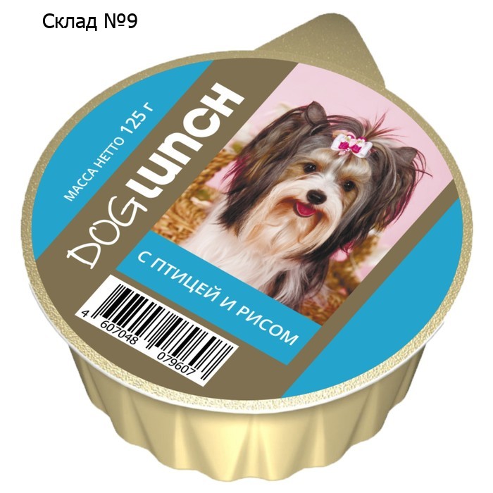 Влажный корм Dog Lunch для собак, крем-суфле с птицей и рисом, 125 г