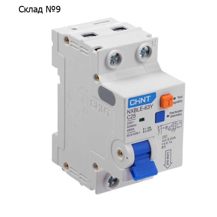 Дифференциальный автомат CHINT NXBLE-63Y, 1п+N, С 25 А, 30 мА, 4.5 кА, электронный