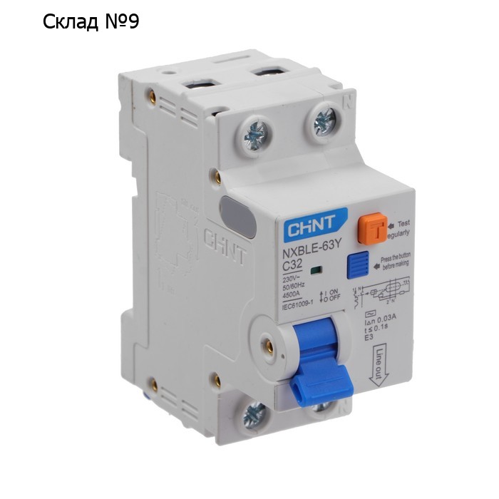 Дифференциальный автомат CHINT NXBLE-63Y, 1п+N, С 32 А, 30 мА, 4.5 кА, электронный