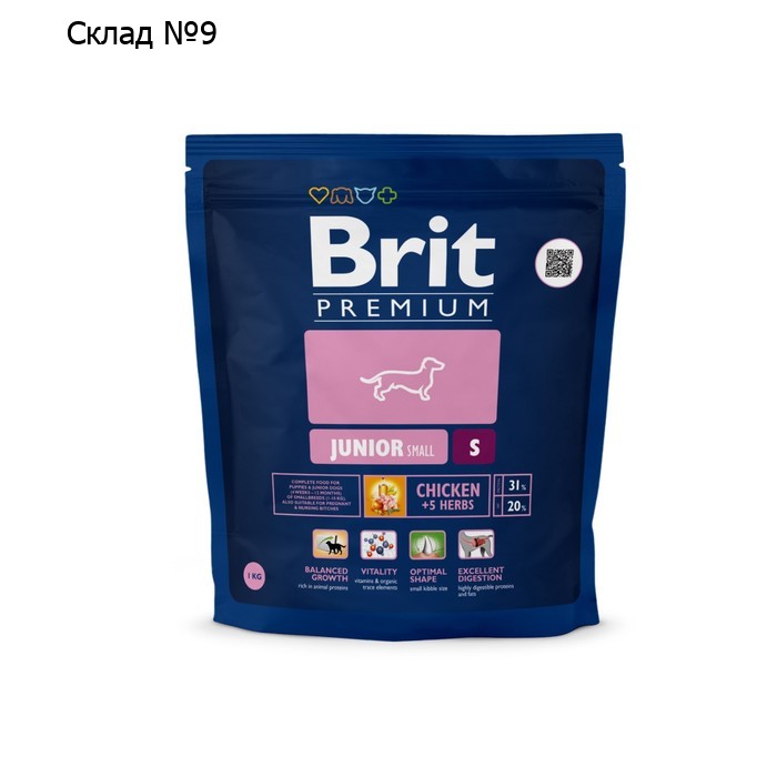 Сухой корм Brit Premium Dog Puppy and Junior Small для щенков и молодых собак, курица, 1 кг   938378