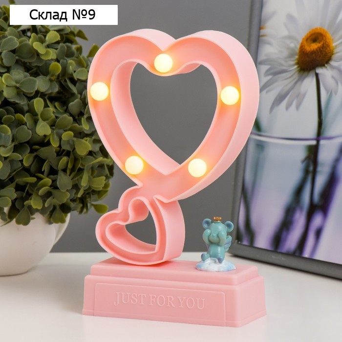 Ночник "Сердца" 5хLED 4000К 2хАА розовый 20х12х5,5см RISALUX
