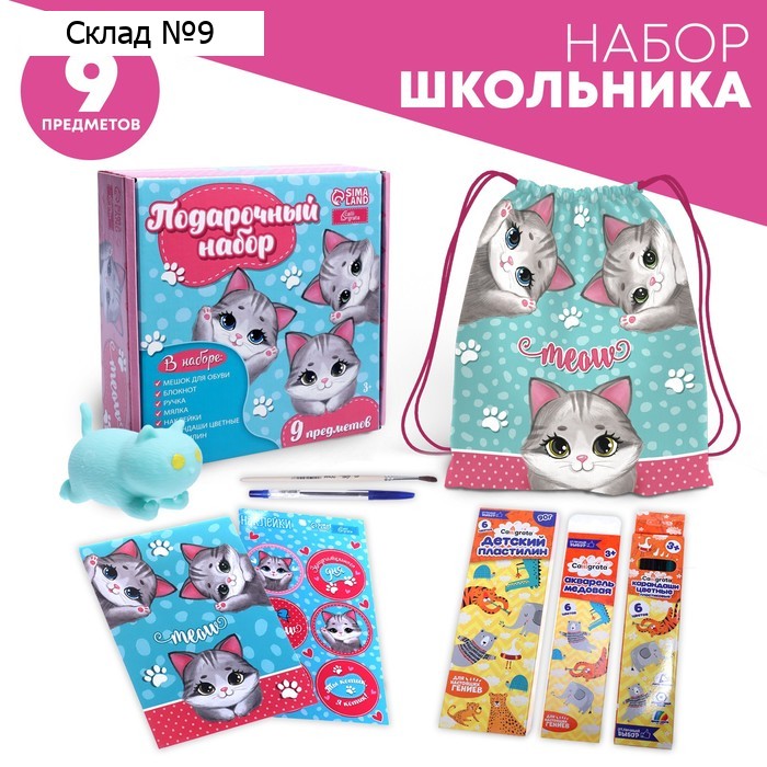 Набор школьника Calligrata, "Котики", 9 предметов