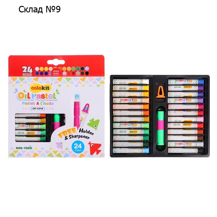Пастель масляная с держателем Colokit, 24 цветов, 8,5х58 мм, круглый корпус, точилка в наборе