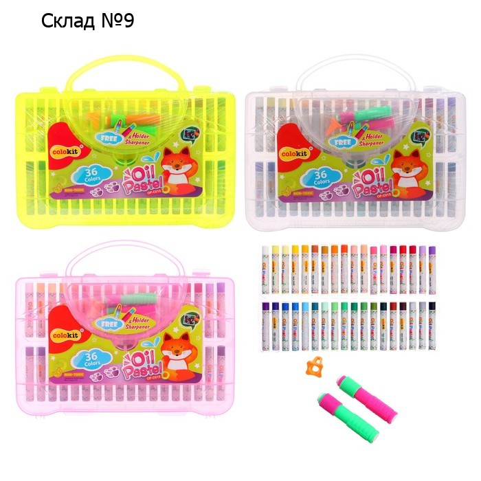 Пастель масляная с держателем Colokit, 36 цветов, 8,5 х 58 мм, круглый корпус, точилка в наборе, пластиковый футляр, МИКС¶