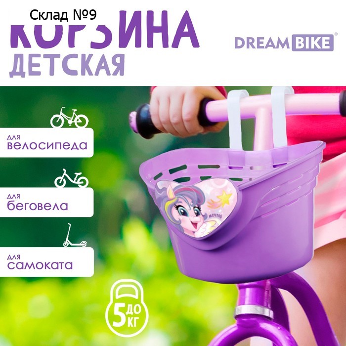 Корзинка детская Dream Bike «Пони», фиолетовая