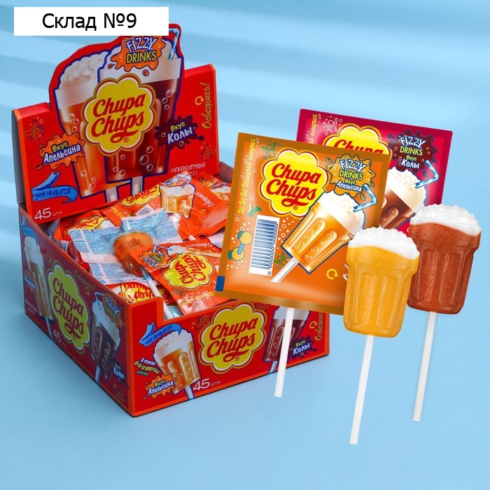 Карамель Чупа-Чупс "Fizzy Drinks", апельсин-кола, 15 г * 45 шт