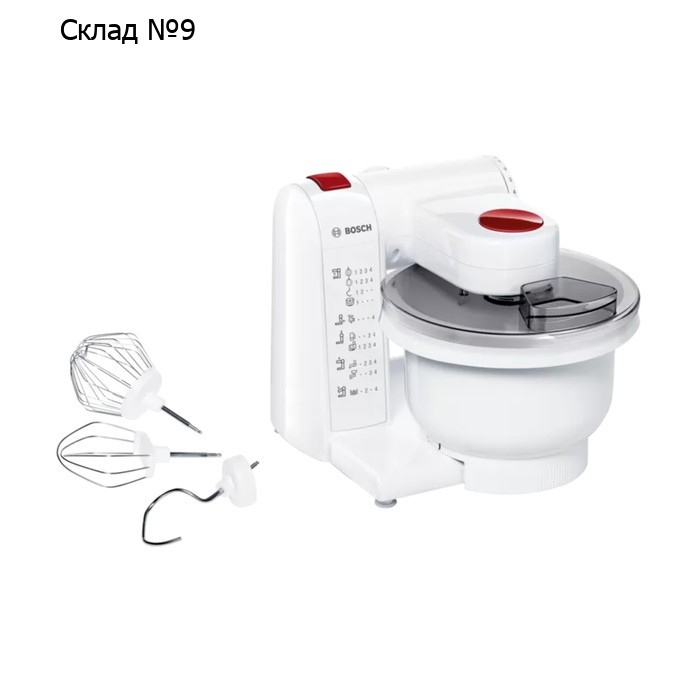 Кухонная машина Bosch MUMP1000, 600 Вт, 3.9 л, 4 скорости, 3 насадки, белая