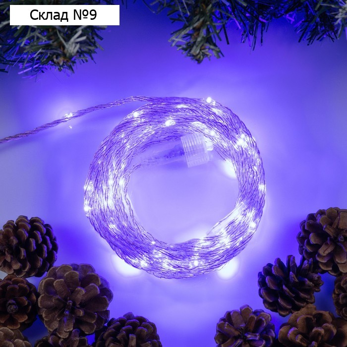 Гирлянда «Нить» 10 м роса, IP44, медная нить, 100 LED, свечение синее, мерцание, 220 В