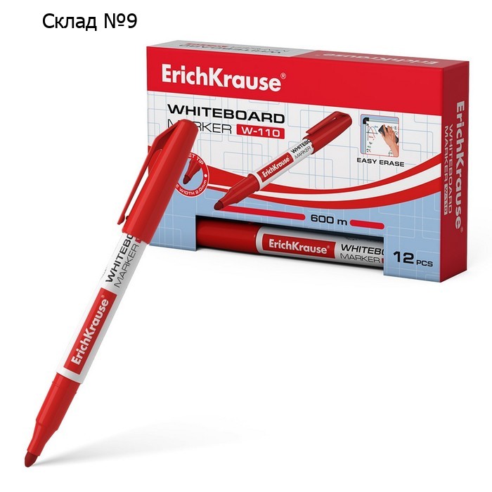 Маркер для доски ErichKrause W-110, 2,0 мм, круглый, красный