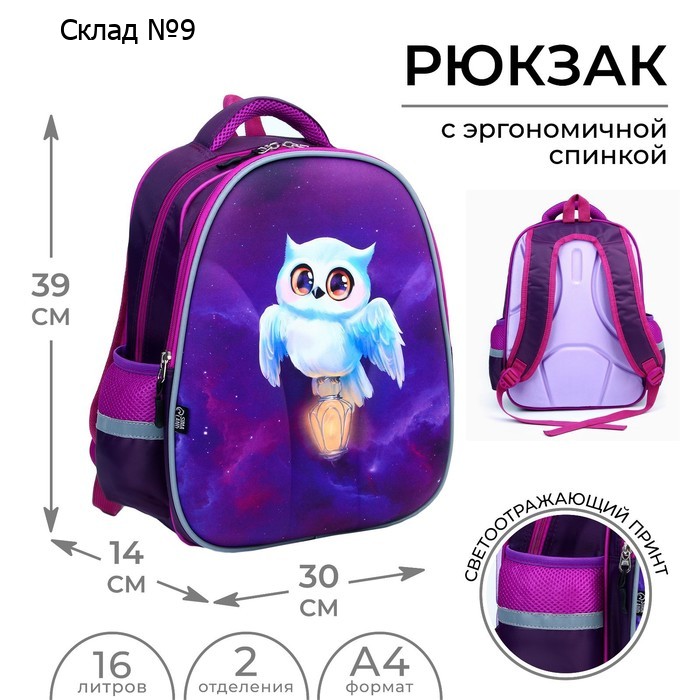 Рюкзак школьный каркасный 39х30х14 см «1 сентября: Сова с лампой»