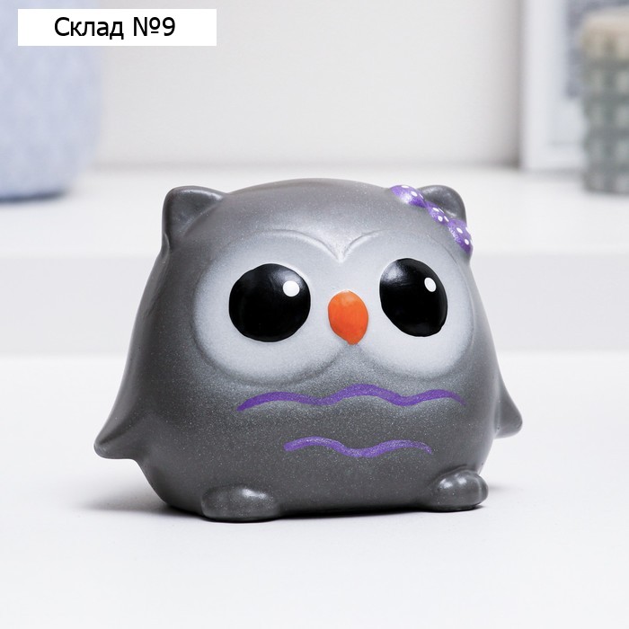 Копилка "Сова с бантом" серая, 9см
