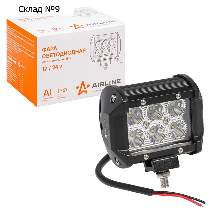 Фара светодиодная двухрядная Airline, 6 LED, рассеянный свет, 18W, 98х78х65, 12/24V