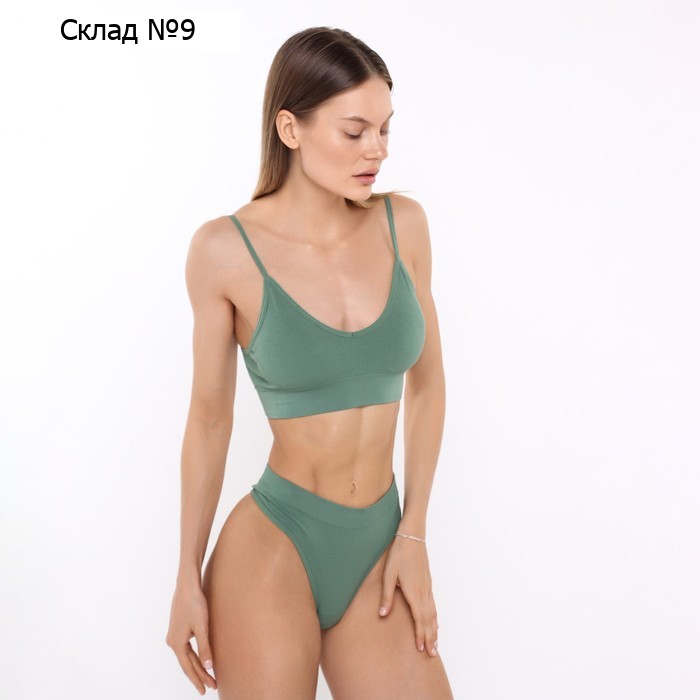 Комплект женский (топ, стринги), цвет зелёный, ONE SIZE (42-46)
