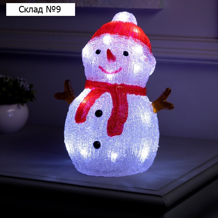 Светодиодная фигура «Снеговик» 15 × 16 × 10 см, акрил, 20 LED, батарейки АА × 3 (не в комплекте), свечение белое