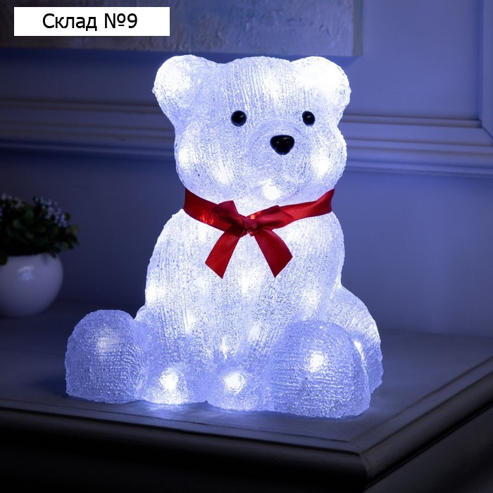Светодиодная фигура «Мишка» 25 × 26 × 23 см, акрил, 50 LED, батарейки АА × 2 (не в комплекте), свечение белое