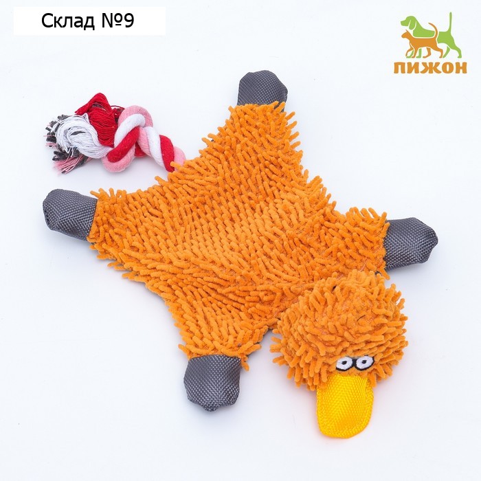 Игрушка текстильная "Косматая утка" , 32 х 19 см, оранжевая