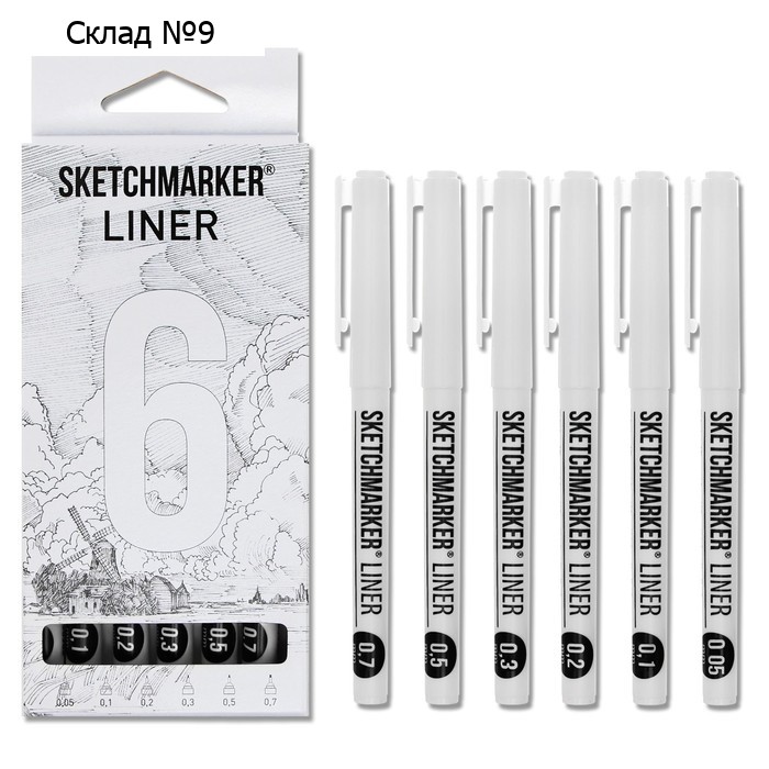 Набор ручек капиллярных Sketchmarker, 6 штук: 0.05, 0.1, 0.2, 0.3, 0.5, 0.7, черный