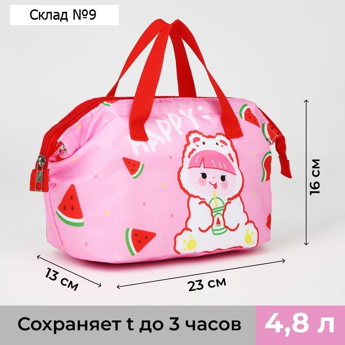 Термосумка на молнии, 4,8 л, цвет розовый