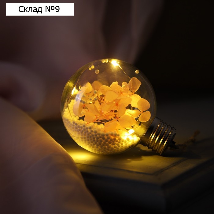 Ёлочный шар «Розовые цветы», батарейки, 5 LED, свечение тёплое белое